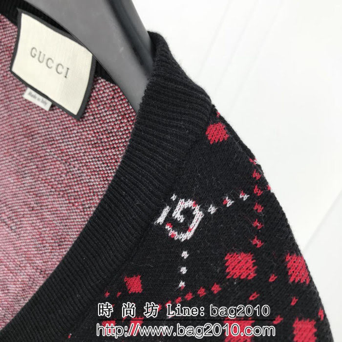 GUCCI古馳 黑紅新配色系列 18ss秋冬新款 全身雙G logo 開衫毛衣 情侶款 ydi1419